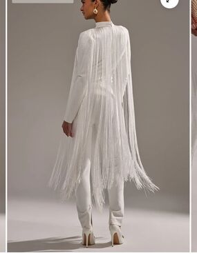ONE Of A Kind Chic White Fringe Jumpsuit with Draped Tassel Cape